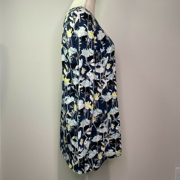 Pure Jill J. Jill Blue Floral Women's Tunic Modal Stretch Kangaroo Pocket Medium - Picture 2 of 10